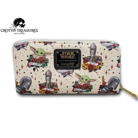Star Wars Handbags - Loungefly Star Wars Mandalorian Tattoo AOP Wallet